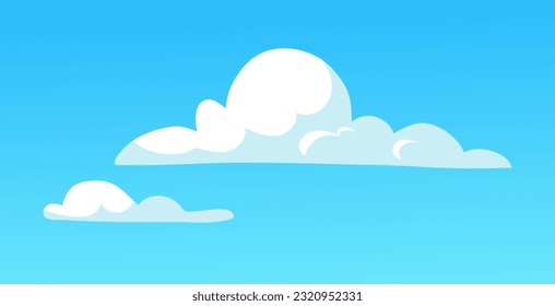 White cloud in blue sky concept. Weather, climate and meteorology. Background for game and wallpaper. Poster or banner. Cartoon flat vector illustration isolated on blue background