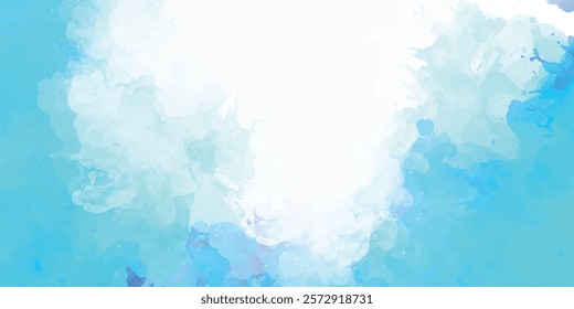 white cloud and blue sky watercolor grunge watercolor paint splash and stains of clouds or fog, painted mottled blue paper texture