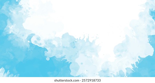 white cloud and blue sky watercolor grunge watercolor paint splash and stains of clouds or fog, painted mottled blue paper texture