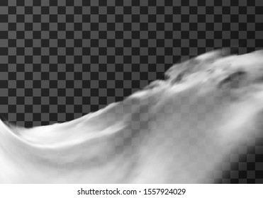White cloud border, weather meteo frame realistic vector illustration. Fluffy cirrus cumulus cloud, isolated on transparent background. Realistic element, weather banner