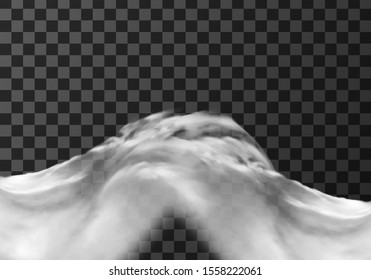 White cloud border, weather meteo frame realistic vector illustration. Fluffy cirrus cumulus cloud, isolated on transparent background. Realistic element, weather banner