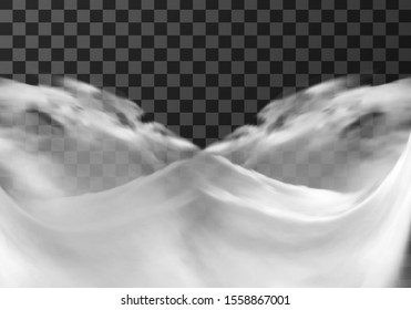 White cloud border, weather meteo frame realistic vector illustration. Fluffy cirrus cumulus cloud, isolated on transparent background. Realistic element, weather banner