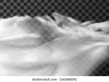 White cloud border, weather meteo frame realistic vector illustration. Fluffy cirrus cumulus cloud, isolated on transparent background. Realistic element, weather banner