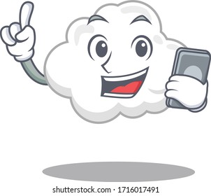 White cloud cartoon character speaking on phone