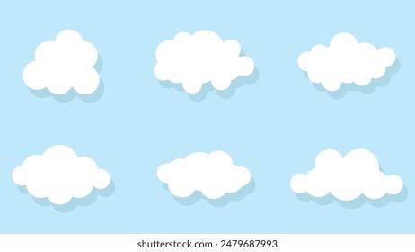 white cloud cartoon set isolated on blue background
