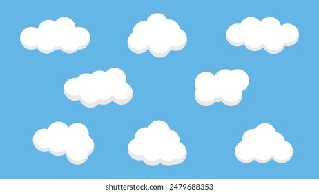 Conjunto de dibujos animados de nube blanca aislado sobre fondo azul