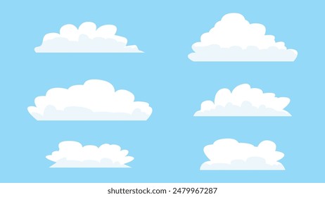 Conjunto de dibujos animados de nube blanca aislado sobre fondo azul