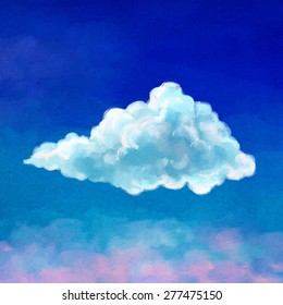 White cloud in the clear blue sky in watercolor style.