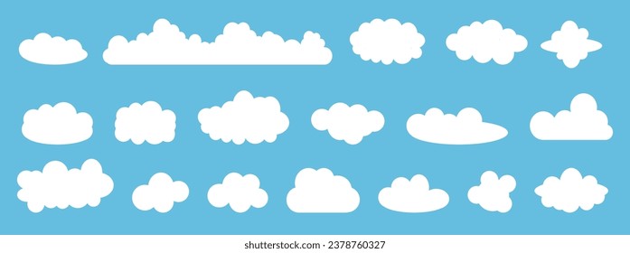 White cloud collection. Set of cartoon cloud in a flat design.Graphic vector illustration elements for website, logo, web banner, sticker and any design.