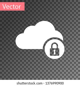 White Cloud computing lock icon isolated on transparent background. Security, safety, protection concept. Vector Illustration