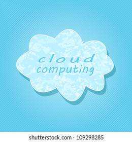White Cloud Computing on Light Blue Striped Background. Computer Generation Vector Concept.
