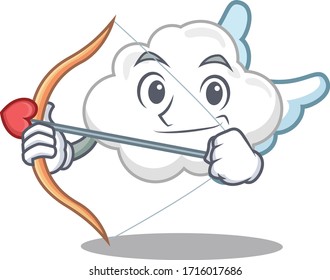 Nube blanca en un personaje de caricatura cupido con flecha y alas