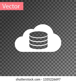 White Cloud database icon isolated on transparent background. Cloud computing concept. Digital service or app with data transferring. Vector Illustration