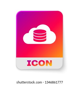 White Cloud database icon isolated on white background. Cloud computing concept. Digital service or app with data transferring. Rectangle color button. Vector Illustration