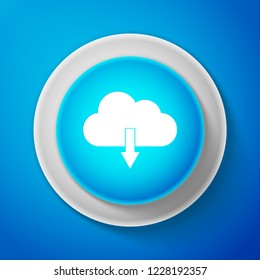 White Cloud download icon isolated on blue background. Circle blue button with white line. Vector Illustration