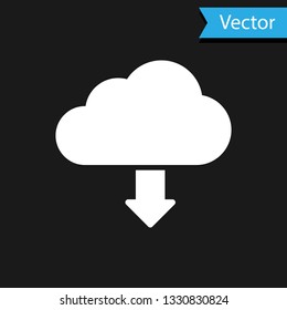 White Cloud download icon isolated on black background. Vector Illustration