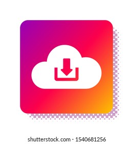 White Cloud download icon isolated on white background. Square color button. Vector Illustration