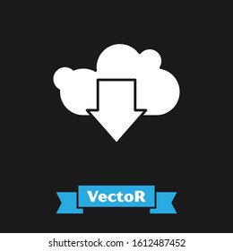 White Cloud download icon isolated on black background.  Vector Illustration