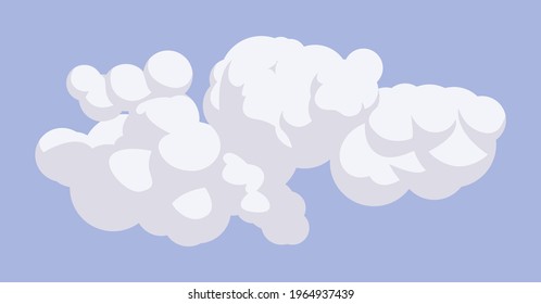 White cloud floating in the atmosphere, clear light blue sky. Good weather, heaven, beautiful peaceful day, cute meteorology sign. Vector flat style cartoon illustration, daytime background