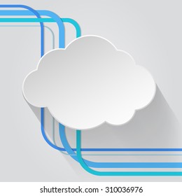 White cloud icon with blue wire on background