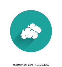 White Cloud icon isolated with long shadow. Green circle button. Vector Illustration