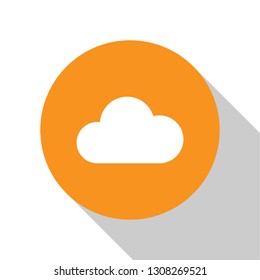 White Cloud icon isolated on white background. Orange circle button. Flat design. Vector Illustration