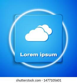 White Cloud icon isolated on blue background. Blue square button. Vector Illustration