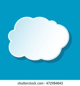 White cloud icon on blue background. Weather symbol