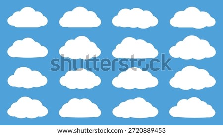 White Cloud Icon Set Sky Weather Flat Vector Background Illustration