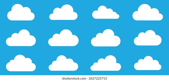 White cloud icon set vector illustration on blue background