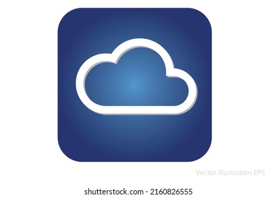 white cloud icon as template for weather forecast or online storage on blue rounded rectangle. Vector Illustration