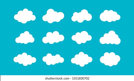 White Cloud Icons Set isolated on blue sky background