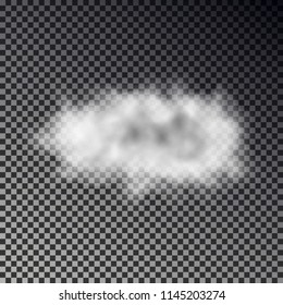 White cloud isolated on checkered background. Transparent fog or smoke. Realistic cloud effect, texture design. Editable vector illustration.