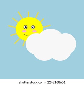 White cloud and joyful sun on a blue background.