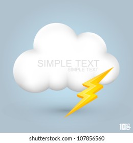 White Cloud With Lightning, Cloud Icon 3d, Cloud Design Art, Vector Illustration