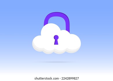 Nube blanca y candado cerrado. Concepto de protección de datos en la nube, seguridad y confidencialidad. Icono protegido por contraseña para aplicaciones móviles y concepto de sitio web. Ilustración del vector