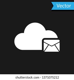 White Cloud mail server icon isolated on black background. Cloud server hosting for email.  