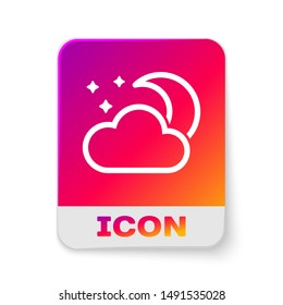 White Cloud with moon and stars icon isolated on white background. Cloudy night sign. Sleep dreams symbol. Night or bed time sign. Rectangle color button. Vector Illustration