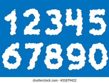 White Cloud Numbers On Blue Background. Vector Illustration