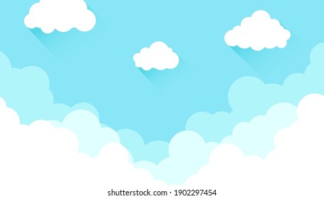 White cloud on high blue sky outdoor cartoon background vector flat design illustration.