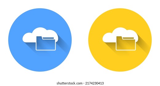 White Cloud Or Online Library Icon Isolated With Long Shadow Background. Internet Education Or Distance Training. Circle Button. Vector