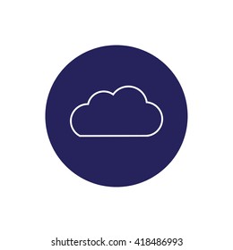 White cloud outline icon vector. Blue circle. Blue button