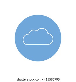 White cloud outline vector icon. Blue circle. Blue button