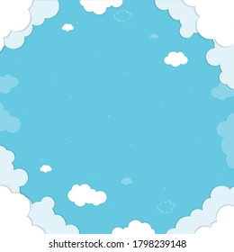 White cloud pattern background frame with blue background