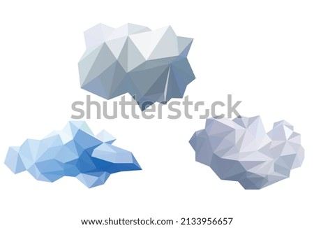white cloud polygon icon vector set, low poly, geometric and trianlge design , modelling digital object shape.