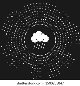 White Cloud with rain icon isolated on grey background. Rain cloud precipitation with rain drops. Abstract circle random dots. Vector Illustration
