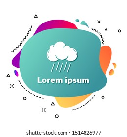 White Cloud with rain icon isolated on white background. Rain cloud precipitation with rain drops. Abstract banner with liquid shapes. Vector Illustration