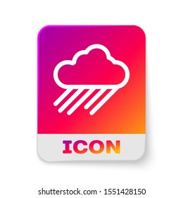 White Cloud with rain icon isolated on white background. Rain cloud precipitation with rain drops. Rectangle color button. Vector Illustration