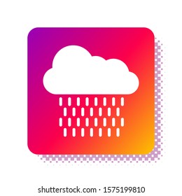 White Cloud with rain icon isolated on white background. Rain cloud precipitation with rain drops. Square color button. Vector Illustration