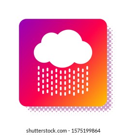 White Cloud with rain icon isolated on white background. Rain cloud precipitation with rain drops. Square color button. Vector Illustration